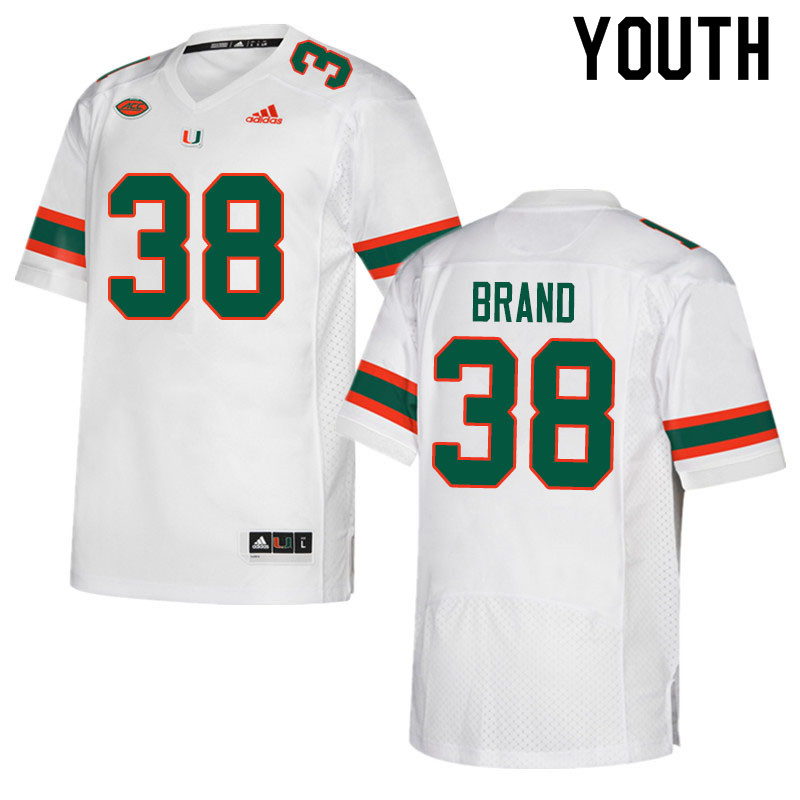Adidas Miami Hurricanes Youth #38 Robert Brand College Football Jerseys Sale-White - Click Image to Close